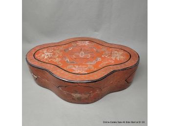 Chinese Lacquer Lidded Box With Bat Design