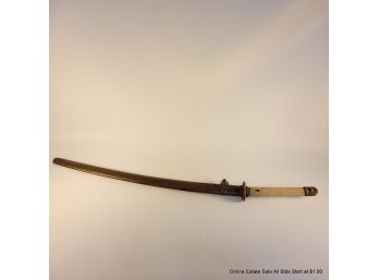 Antique Japanese Katana Sword With Floral Tsuba And Shark Skin Handle Meiji Period