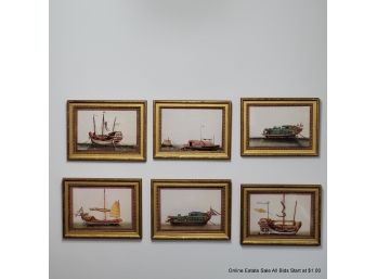 Set Of Six Framed Chinese Boating Framed Prints