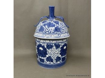Blue & White Painted Lidded Jar