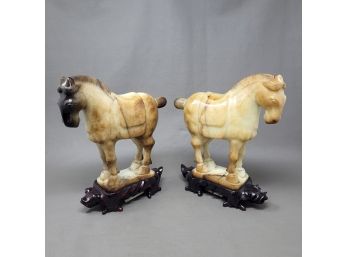 Pair Of Jade Horses On Stand