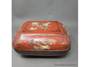 Antique Chinese Lacquer And Bone Inlaid Lidded Box