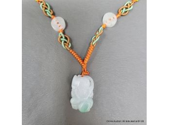 Carved Jadeite Pendant Adjustable Necklace
