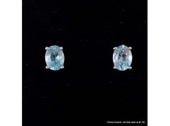 18K White Gold And Topaz Solitaire Stud Pierced Earrings