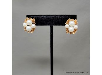 Pair Of 14K Yellow Gold & Cultured Pearl Post Back Earrings