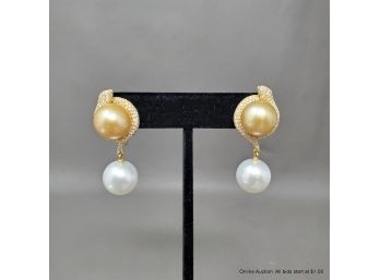Diamond Snake & Cultured Saltwater South Sea Pearl Earrings By Utopia