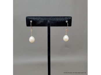 14 K Yellow Gold And Pearl Earrings