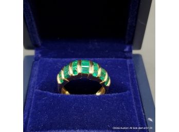 18K Yellow Gold And Emerald Ring Size 7