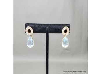 14K Yellow Gold, Aquamarine And Diamond Earrings