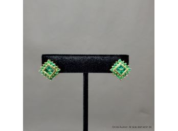One Match Pair Of 18K Yellow Gold And Emerald Earrings