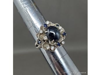 14 K White Gold, Sapphire And Diamond Ring Size 6
