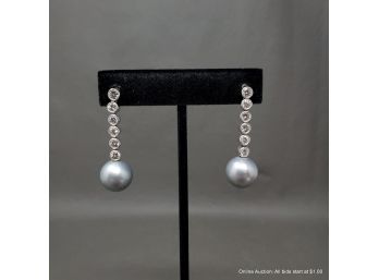 18K White Gold, Diamond And Cultured Saltwater Tahitian Pearl Earrings