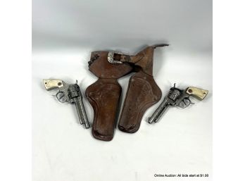 Pair Of Texan Toy Cap Gun With Double Tooled Leather Holster