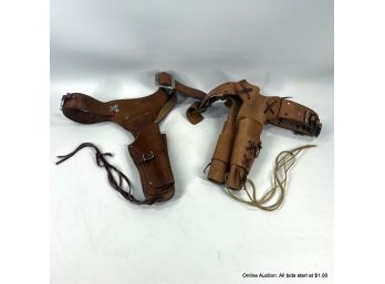 Pair Of Leather Double Holsters, Mattel And Rouffh Ready