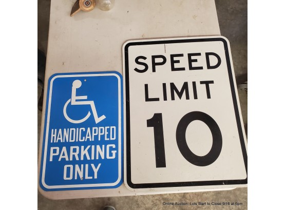 Handicap Parking And 10MPH Speed Limit Steel Signs