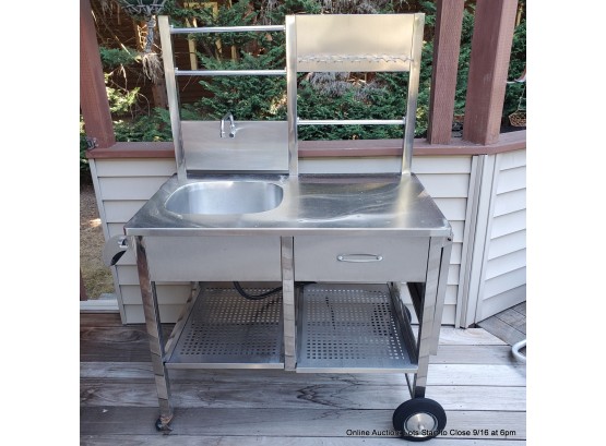 Stainless Steel Sink Unit On Wheels With Hose Hookup And 19' Drop Counter