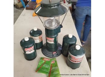 Coleman Propane Lantern With 5 Cans Of Propane