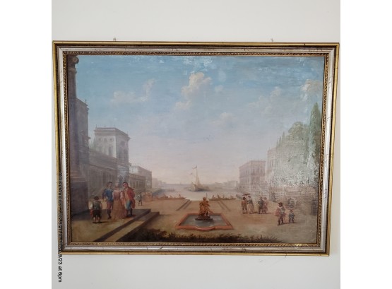 Late 18th Century Oil On Canvas: Perspective View Of A Promenade.