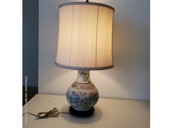Asian Porcelain Lamp With Wood Base