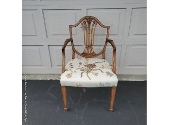 Sheraton-style Shield Back Armchair With Crewel-work Upholstery