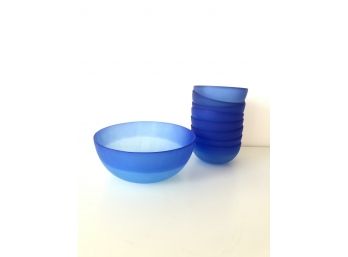 Pottery Barn Blue Glass Salad Set