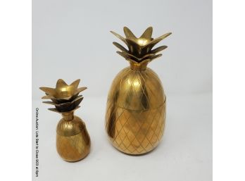 Two MCM Brass Pineapple Boxes