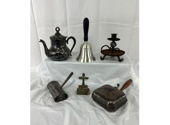 Vintage/antique Silver Plate, Wrought Iron Candle Stick Holder And Irish Cross