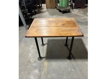 Small Industrial Table, Maple Bread Board Top