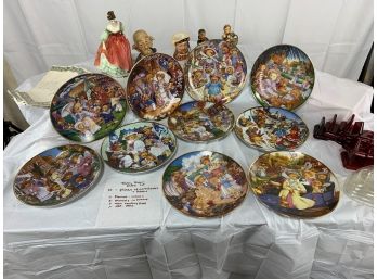 Teddy Bear Plate Lot With Woman Figurine, 2 Hummels, And More See Description