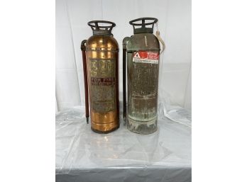 Two Antique Copper Fire Extinguishers