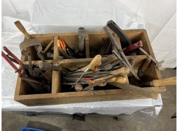 Vintage Tool Tote With Misc Tools