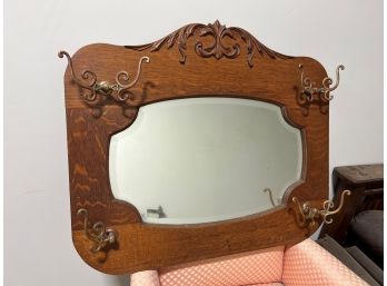 Antique/Vintage Oak Hall Mirror Coat Rack