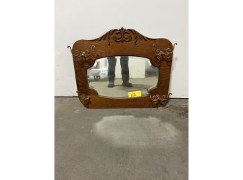 Antique Oak Hall Mirror With Hooks