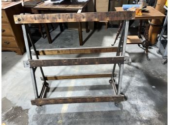 Industrial Stand Cast Iron And Wood On Wheels