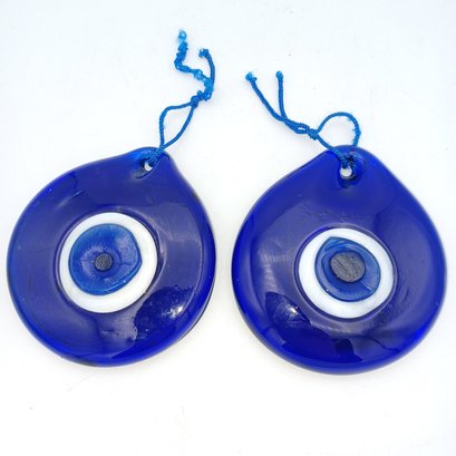 Gorgeous Large Turkish Cobalt Round Blue Glass Eye Pendant