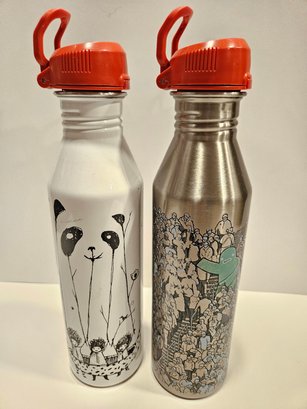 2 Thermos Threadless Stainless Steel Water Bottles