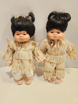 2 Native American Twins Porcelain Baby Dolls