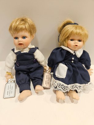 2 Fritz's Basket Babies Porcelain Dolls