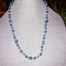 Blue Beaded-silvertone Necklace
