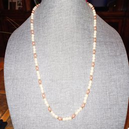 Faux Pearl Necklace Pink & White