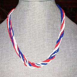 Beaded Red,white & Blue Necklace & Earring Set