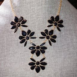 Black Floral Gold Tone Necklace