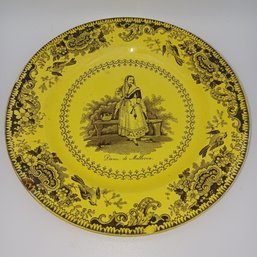 Antique Canary Yellow French Transferware Plate 8-1/4' 1800s