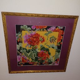 Embroidered Framed Floral Artwork