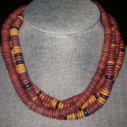 Tri Color Red Wood Beaded Necklace