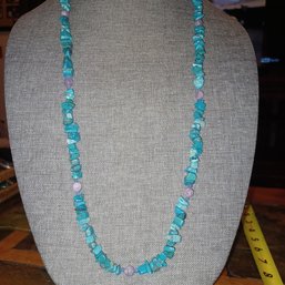 Turquoise And Purple Glass Beaded Necklace