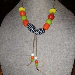 Colorful Beaded Necklace On Leather