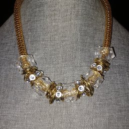Goldtone & Clear Cube Necklace
