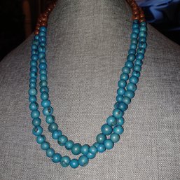 Wooden Turquoise & Brown Beaded Necklace
