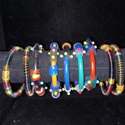 9pc Abstract Colorful Plastic Bracelets